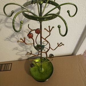 Whimsical Green Metal Frog Jewelry Holder